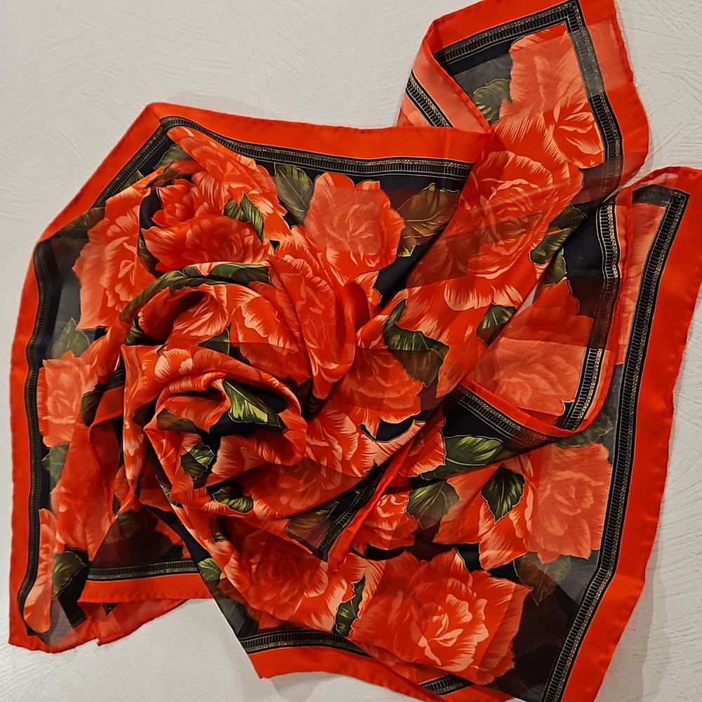 Pink and red oversize roses 36 x 36in square scarf classic travel office vibrant